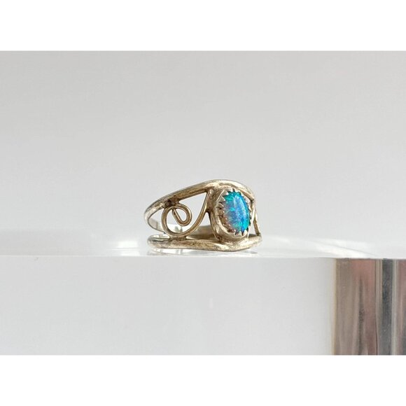 Blue Opal Open Work Southwest Style Sterling Silver 925 Vintage Ring - sz 5.5 - Picture 3 of 16